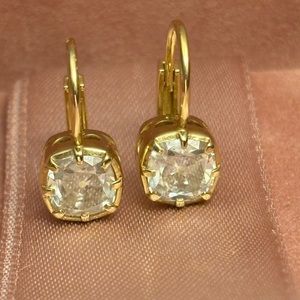 Antique old mine cut diamond collet setting earrings in 14kt gold